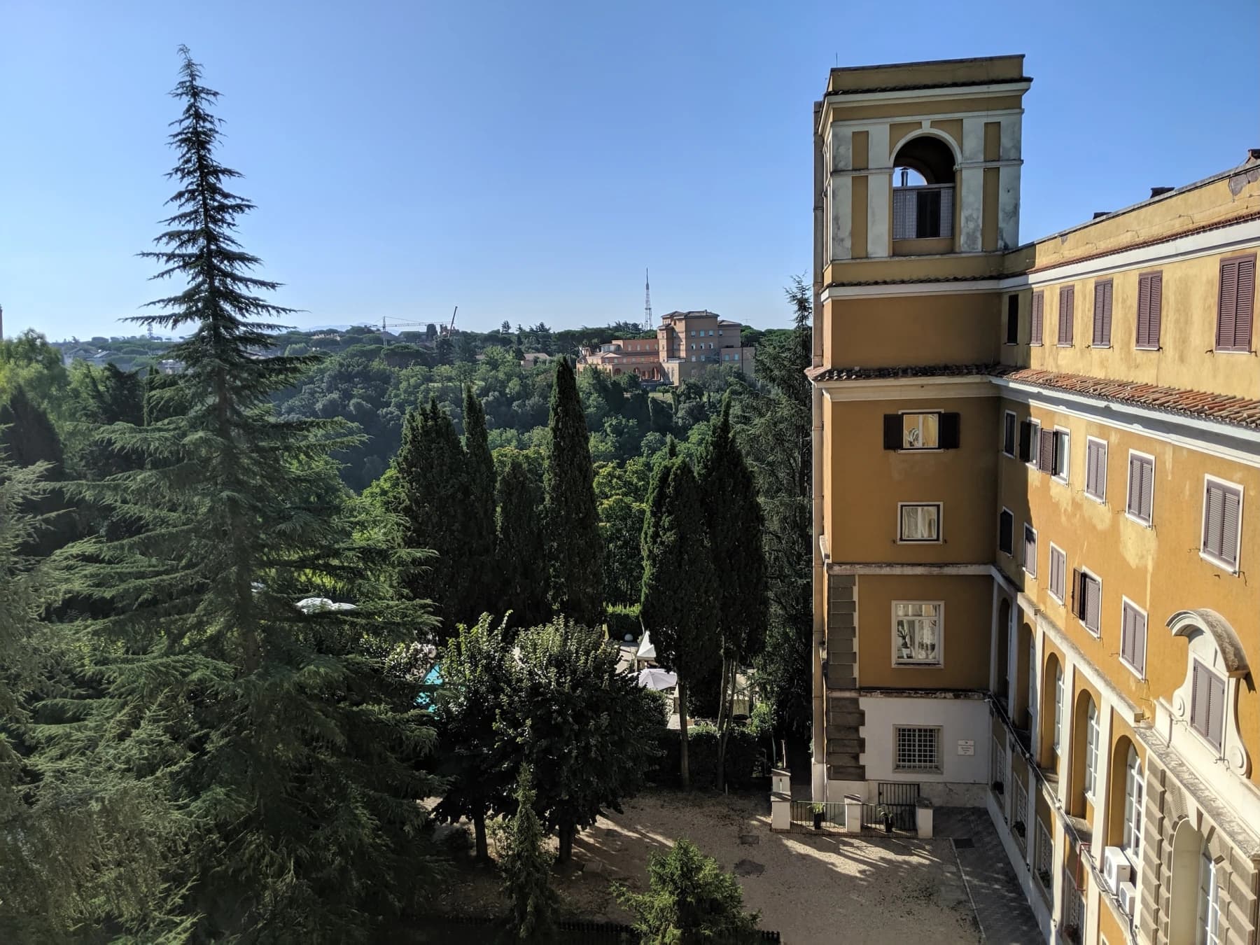 Elevated garden terrace looking over Rome from the Aventine